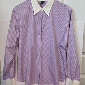 Lauren Ralph Lauren Women's Lavender/White striped button up dress shirt XL